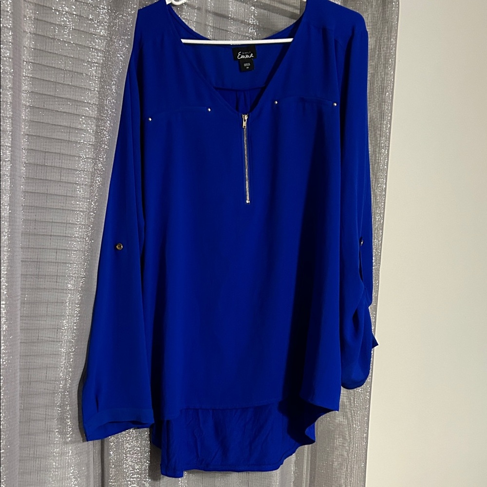 Simply Emma Women's Blue Blouse with Front Zipper